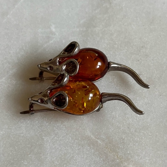 Jewelry - 2 Vintage Baltic Amber Mice Pins